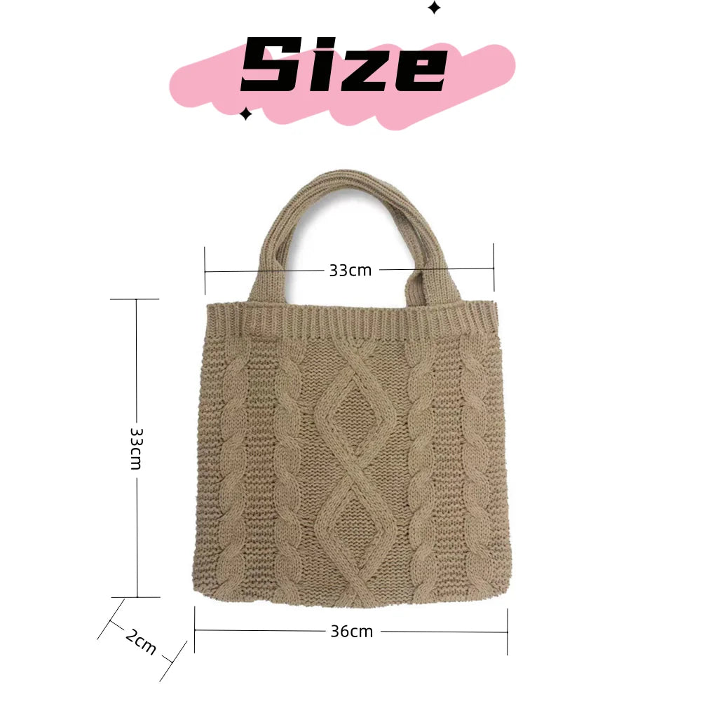 UAKISS  -  Handmade Chunky Crochet Handheld Tote Bag Retro Winter Weaving Literary Knitting Handbag Fashion Phone Shopping Shoulder Bags