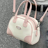 UAKISS  -   Sweet Cute Handbags for Women Pu Leather Letter Pink White Boston Crossbody Bag New Vintage Elegant Bowling Shoulder Bag