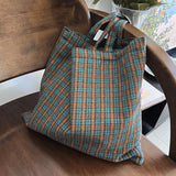 UAKISS  -  Contrast Color Women's Plaid Shoulder Bags Retro Casual Tote Ladies Canvas Shopping Bag Crossbody Bag Girls Travel Handbags