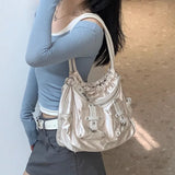 UAKISS  -  Y2k White Shoulder Bag for Women Pleated Soft Autumn 2024 New Trendy Tote Bag Multi-pocketed Large Capacity Handbag Sac