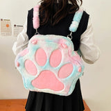 UAKISS  -  Kawaii Y2K Style Backpack Plush Large Capacity Back Bag Girl's School Bag Cartoon Cat's claw Bags Gifts For Girlfriend Children