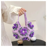 UAKISS  -  Korean Youth Women's Designer Bag Flower Crochet Cross Shoulder Bag Soft Cotton Fabric knit Aesthetic Fashion Casual Small Bag