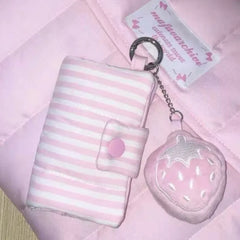 Uakiss Pink Striped Korean Style Coin Bags Canvas Casual Card Holder Square Small Wallet Zipper Design Chic Purse Storage Bag Girl Gift