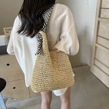 UAKISS  -  Big Straw Tote Bags for Women 2024 Y2K Korean Fashion Summer Shoulder Bags Lady Travel Handbags Weave Beach Bag