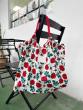 UAKISS  -  Eco Shopping Tote Cotton Fabric Women's Drawstring Shoulder Bag Daily Foldable Handbag