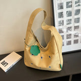 UAKISS  - New Canvas Tote Bag Women's Flower Color Matching Large Capacity Portable Commuter Bag Fresh Versatile One Shoulder Underarm Bag