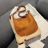 UAKISS  -  Big Bag Women's Large Capacity Crossbody Bag Women Autumn and Winter Lamb Wool Tote Bag Plush One-shoulder Bucket Bag