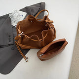 UAKISS  -  Small Drawstring PU Leather Bucket Crossbody Bags for Women 2024 Winter Y2K Trend Female Shoulder Bag Handbags