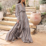 UAKISS  -  Early Autumn Outfits for Women  Fashion Temperament Casual Maxi Dress Long Sleeve Beach Sundress Bohemian Print Long Dresses