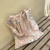 UAKISS  -  Summer Plaid Drawstring Shoulder Bag Canvas Original Design Versatile and Stylish Bag Cinched Closure Women's Bag