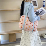 UAKISS  -  Cute Cartoon Bear Shoulder Bag Large Capacity Casual Tote Quilted Cotton Polyester Tote Handbag For Women