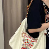 UAKISS  -  Japanese Kawaii Cute Canvas Bag Fashion All Match Y2k Aesthetic Embroidery Shoulder Bags Trendy High-capacity Women Tote