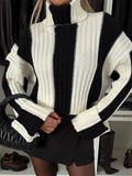 UAKISS  -  Striped Patchwork Loose Simple Sweaters, Women Autumn Winter Long Sleeve Fashion Tops, 2024 Turtleneck Casual Ladies Pullovers