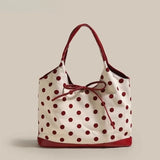 UAKISS  -  Retro Dot Red Handbag Women Versatile Bow Large Capacity Casual Shoulder Bags Ladies Sweet Cute Underarm Bag Aesthetic