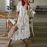 UAKISS  -  Boho Loosen V Neck Tassel Long Dress 2024 Spring Floral Print Pleated Party Maxi Dress Women Embroidery Lace Sleeve Summer Dress