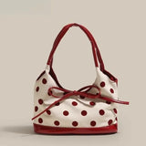 UAKISS  -  Retro Dot Red Handbag Women Versatile Bow Large Capacity Casual Shoulder Bags Ladies Sweet Cute Underarm Bag Aesthetic