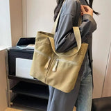 UAKISS  -  2024 New Korean Canvas Bag Women's Solid Color Versatile Large Capacity One Shoulder Handbag Personalized Commuter Tote Bag