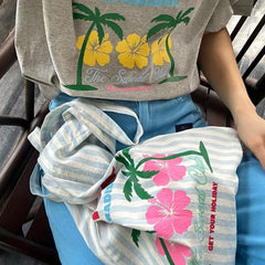 UAKISS  -  Y2k Aesthetic Casual Striped Flower Print Shoulder Bags Women Shopping Grunge All Match Underarm Bag Fashion Harajuku Handbags