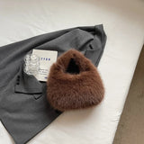 UAKISS  -  Cute Small Faux Fur Shoulder Bags for Women 2024 Y2K Winter Korean Fashion New Handbags and Purses Trend Warm Tote Bag