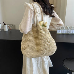 UAKISS  -  Big Straw Underarm Bags for Women 2024 Simple Korean Fashion Summer Shoulder Bags Lady Travel Handbags Female Weave Beach Bag