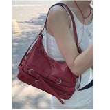 UAKISS  -  Y2k Vintage Shoulder Bag for Women Gothic Red Fashion New in Handbag Casual Leather Designer Motorcycle Female Armpit Bag