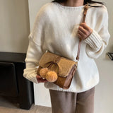 UAKISS  -  Small Faux Fur+Leather Crossbody Bags for Women New 2023 Trend Winter Fashion Simple Flap Bag Handbags and Purses