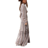 UAKISS  -  Early Autumn Outfits for Women  Fashion Temperament Casual Maxi Dress Long Sleeve Beach Sundress Bohemian Print Long Dresses