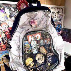 Uakiss Transparent Pockets Y2k Girl's Ita Bags Chain Decor Harajuku Backpacks High Capacity Japanese Lolita Pain Bag Backpack For Women