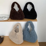 UAKISS  -  Winter Fashion Daily Women's Plush Handbag Autumn Winter Hand Bag Solid Color Simple Casual Tote Lamb Wool Purse