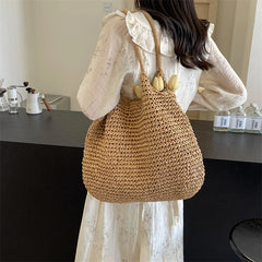 UAKISS  -  Big Straw Underarm Bags for Women 2024 Simple Korean Fashion Summer Shoulder Bags Lady Travel Handbags Female Weave Beach Bag