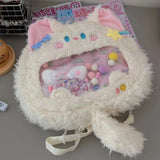 Uakiss Cat Shoulder Bag for Women Plush Sweet Fashion Y2k Small Backpack Japanese Style Transparent Casual Lolita Female Ita Bag