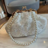 UAKISS  -  Elegant Vintage Womens Handbag Gentle Fashion White Pearl Chinese Style Shoulder Bag Luxury Designer Ladies Aesthetic Bags