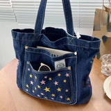 UAKISS  -  Y2k Aesthetic Harajuku Embroidery Shoulder Handbags Fashion Casual Women Tote Bags Star Denim Canvas Streetwear Messenger