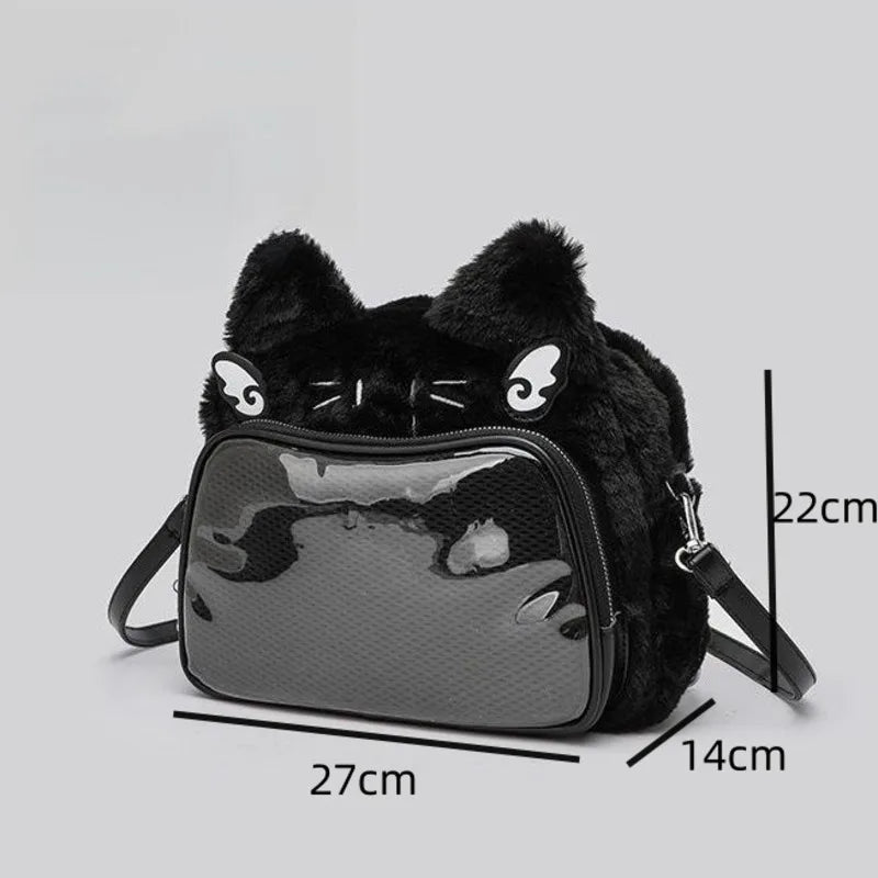 Uakiss Cat Ear Japan Style Pain Backpacks Girls PU Transparents Pocket Harajuku Itabag Plush Patchwork Lolita Backpacks Kawaii Bag Gift