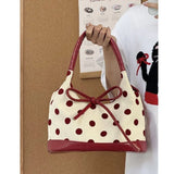 UAKISS  -  Retro Dot Red Handbag Women Versatile Bow Large Capacity Casual Shoulder Bags Ladies Sweet Cute Underarm Bag Aesthetic