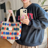 UAKISS  -  Color Plush Dots Women's Bento Handbags Retro Design Female Fluffy Bucket Bags Large Capacity Shoulder Bag Purse Casual Tote