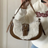 UAKISS  -  Patchwork Fluffy Sweet Y2k Aesthetic Shoulder Bag Streetwear Fashion Office Lady Women's Handbags New Vintage Y2k Crossbody Bags