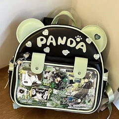 Uakiss Cute Panda Y2k Lolita Backpacks Girls Transparent Pocket Harajuku Pain Bags PU JK Preppy Style Backpack Kawaii Ita Bag For Women