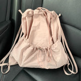 UAKISS  - Trendy Y2k Aesthetic Pleated Chic Backpacks Fashion All Match Casual Schoolbags Sweet Drawstring Vintage Women Backpack Korean