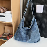 UAKISS  - New Trendy Cool Washed Denim Fabric Women's Shoulder Bag Large Capacity Student Leisure Travel Shopping Bag Messenger School Bag