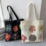 UAKISS  - Floral Large Capacity Canvas Shoulder Handbag Folding Eco-Friendly Cotton Tote Bags Reusable DIY Shoulder Bag Grocery Bag