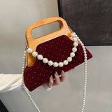 UAKISS  -  Mini Velvet Crossbody Bags for Women 2024 Winter Y2K Female Shoulder Bag with Short Handle Beaded Handbags and Purses