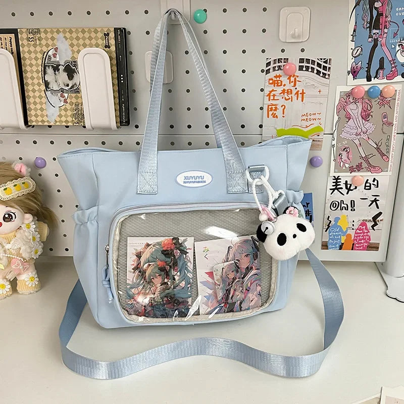 Uakiss Casual Nylon Women Ita Bags Harajuku Aesthetic DIY Anime Badge Crossbody Shoulder Bag Female Subculture Tote Bolso Mujer