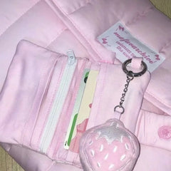 Uakiss Pink Striped Korean Style Coin Bags Canvas Casual Card Holder Square Small Wallet Zipper Design Chic Purse Storage Bag Girl Gift