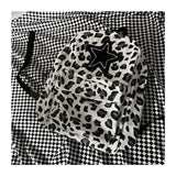 UAKISS  - Leopard Star Girl Schoolbags Casual Vintage Y2k Aesthetic School Backpack Harajuku Students Sweet Streetwear Bag Women Korean