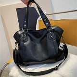 UAKISS  -  Luxury High Quality Casual Soft Women Tote Shoulder Bags Large Capacity leather Shopper Bag Fashion Black Zipper Travel Handbag