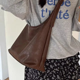 UAKISS  -  Vintage Brown Shoulder Bag for Women Elegant Pu Leather Casual Large Capacity Tote Bag Aesthetic Commuter Female Handbag