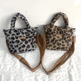 UAKISS  -  Autumn Winter Fashion Plush Leopard Print Handbag Canvas Shoulder Bag Adjustable Crossbody Bags With Zipper