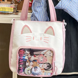 Uakiss Cute Shoulder Bag for Women Cat Kawaii Large Capacity Casual Ita Bag Embroidery College Style Lolta Transparent Handbag