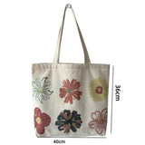 UAKISS  - Floral Large Capacity Canvas Shoulder Handbag Folding Eco-Friendly Cotton Tote Bags Reusable DIY Shoulder Bag Grocery Bag